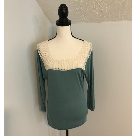 Anthropologie Tiny Green and Cream Crotchet Long-Sleeve Top - Size Extra Small - Picture 2 of 13
